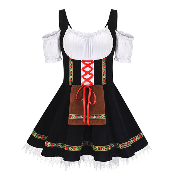 Kvinders Oktoberfest Kostume, Halloween Beer Maid Kostumer Fløjler Snøringskjole Black L