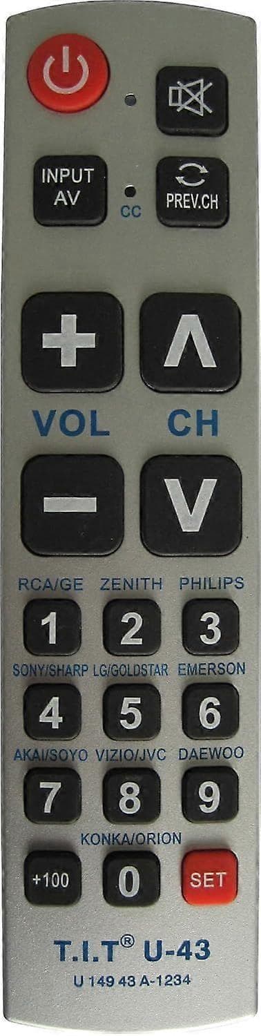 2025 Newest Universal Remote Control with Large Buttons - Retail Packaging (U-43) U-43