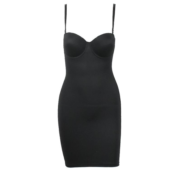 Kvinders Stræk Straight Kjole Med Underwire Kop Enkelt Sexy Kjoler Spaghetti Strop Tube Bodycon Enkeltdel Blyant Underkjole Sort L