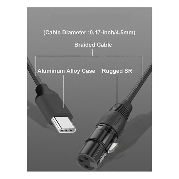 XLR til USB C til XLR til telefon til mikrofon XLR til USB-kabel til tablet, bærbar computer og andre Type C-enheder (1,8 m) Black
