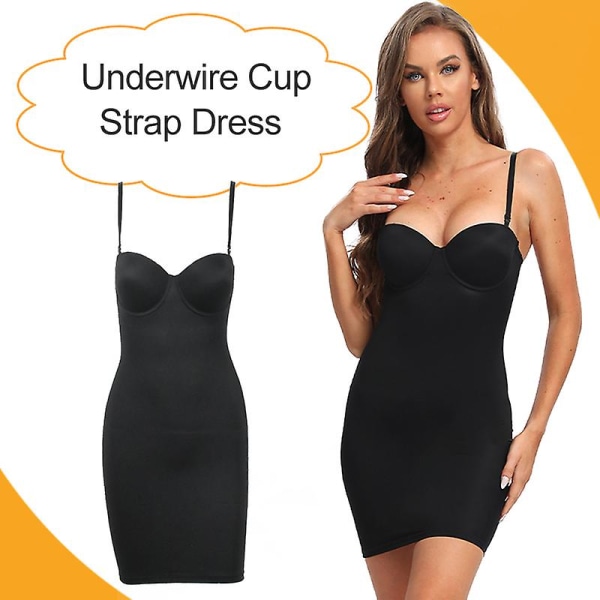 Kvinders Stræk Straight Kjole Med Underwire Kop Enkelt Sexy Kjoler Spaghetti Strop Tube Bodycon Enkeltdel Blyant Underkjole Sort S