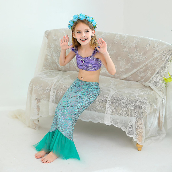 Girls Princess Dress Mermaid Ariel Dress Halloween Carnival Party Cosplay Kostym C 7-8T