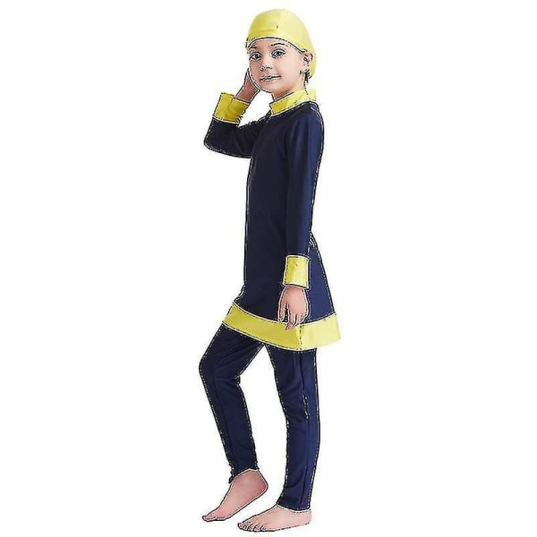 Islamisk Baddräkt Barn Flickor Blygsam Helkropp Muslimsk Baddräkt Strand Burkini Navy Blue 5-6 Years