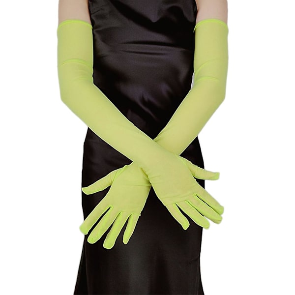 Lady Sheer Hansker Mote Lange Albuehansker Kvinner Mesh Bryllupshansker 21.6 Fluorescent green