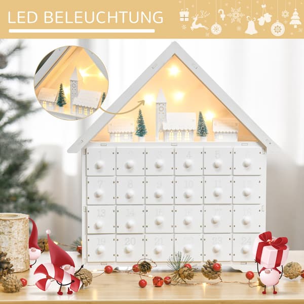 Adventskalender, 39x9x42 cm, hvit