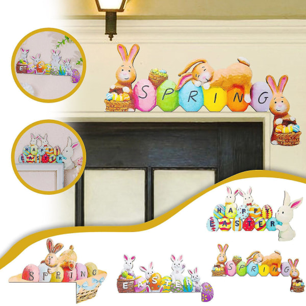 Påsk dörrkarm dekoration kanin kanin ägg trä prydnad hörn dörr dekor style 1