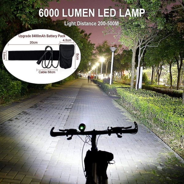Sykkellys, 6000 lumen 5 led sykkellys, vanntett terrengsykkel-frontlys med oppladbar batteripakke, 3 moduser sykkellys foran hodelykt