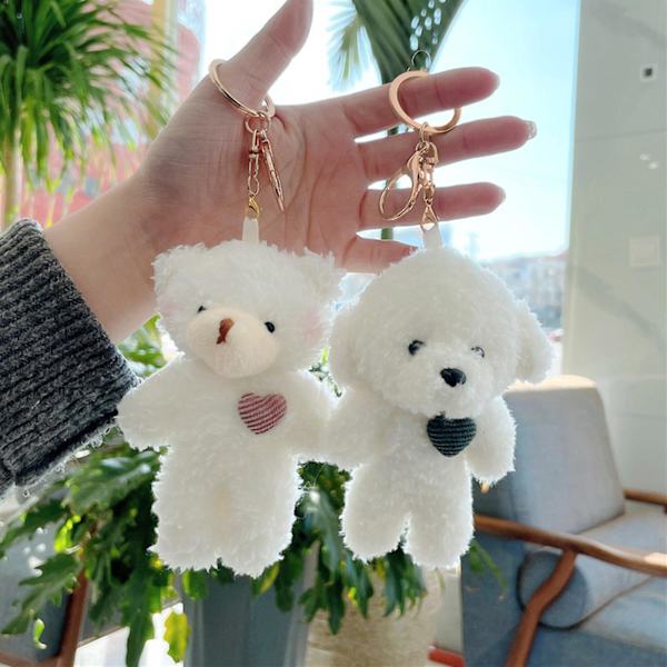 Nøglevedhæng Hjerte Bjørn Tegneserie Plys Dukke Sød Fluffy Nøglering Multifunktionel Taske Vedhæng Valentinsdag Gave White E