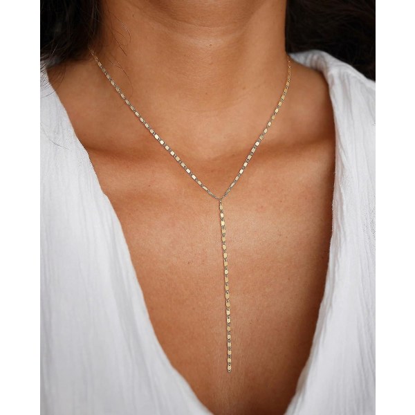 Bebetter Lariat guldhalskæde til kvinder, lækker lang halskæde 14k forgyldt/sølv Y-formet vedhængshalskæde Trendy Lagdelt Cz Perlekæde Drop Nec Y Necklace-GD