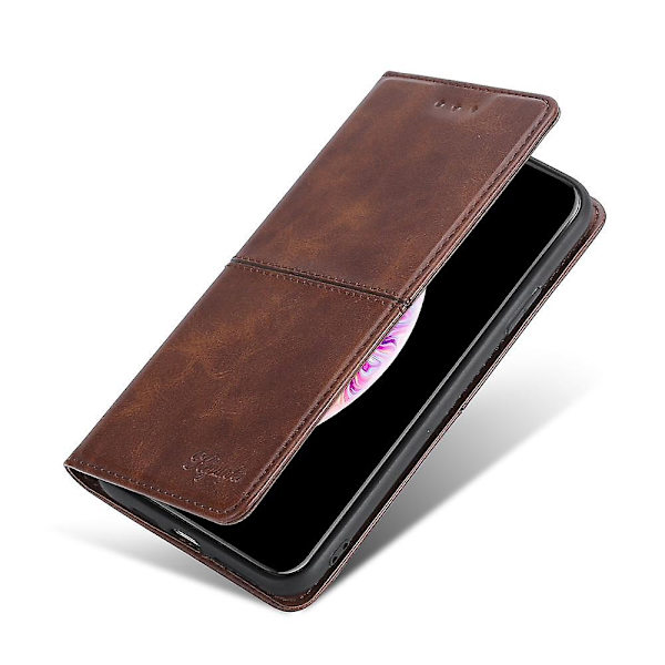 Tecno Spark 10 4G -puhelimen suojakotelo korttipaikoilla, nahkamainen pinta ja telakka - Tummanruskea Dark Brown