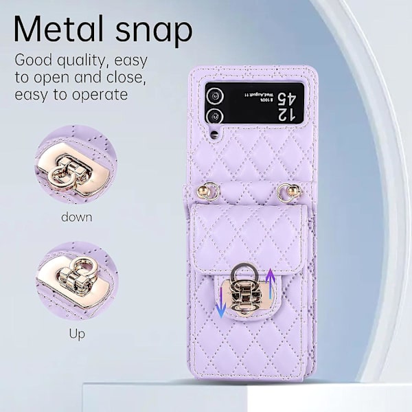 Galaxy Z Flip 5 Lompakko Kotelo, Olkahihna Pehmeä Nahkakotelo Samsung Galaxy Z Flip 5:lle 6 Korttipaikalla Purple