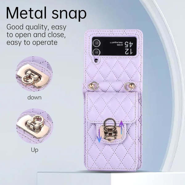 Galaxy Z Flip 5 Wallet Case, Crossbody blødt læderetui til Samsung Galaxy Z Flip 5 med 6 kortpladser Purple