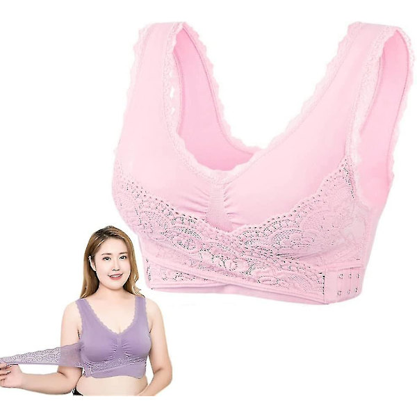 Turmalin Formende Trådløs Silkebh, Lymphvity Detox og Formende & Kraftig Løftebh for Kvinner Pink 2XL