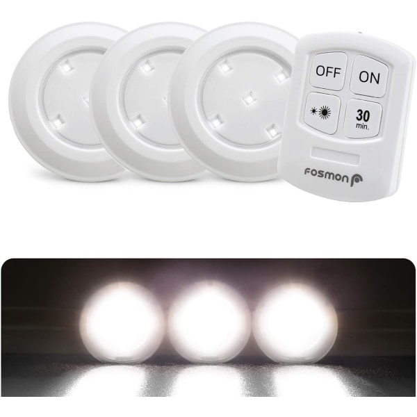 Trådlös LED-puckljus med fjärrkontroll, belysning under skåpet, 5 dagsljus, vit LED