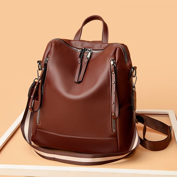 Women's Slanted Backpack, Soft Leather Backpack, Waterproof Backpack, Multifunctional Youth Student Bag (Color: Dark Brown)