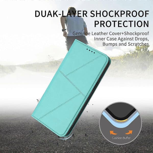 Kompatibelt plånboksfodral för iPhone 17 Pro Max, magnetisk stängning, läderfodral med stativ LightBlue
