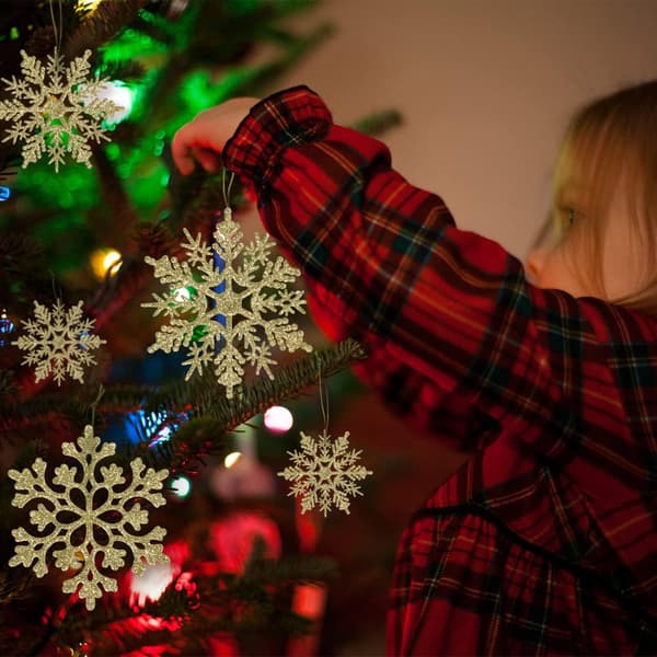 36 stycken Julguld Snöflinga Ornament Plast Glitter Snö