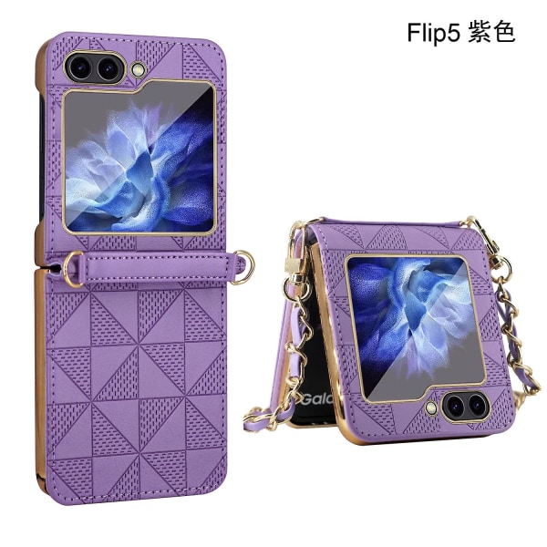 Z Flip 5 Case, Pu Case Kompatibel Samsung Galaxy Z Flip 5 med skärmskydd på baksidan & rem & gångjärnsskydd Purple