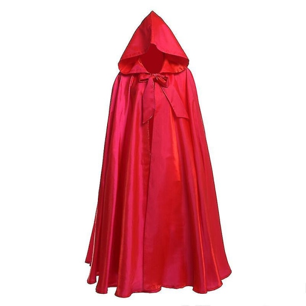 Halloweenfestdräkt för kvinnor och män, lång häxkappa i satin, röd medeltida dräkt för vuxna 2022 Red 180cm