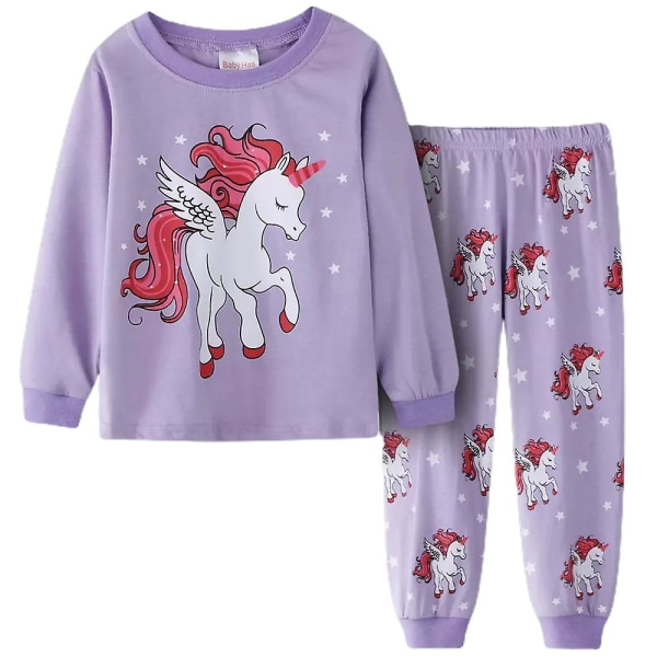 3-7 år Barn Jenter Unicorn nattøysett Topper+bukser Pyjamassett Natttøy Loungewear B 4-5 Years