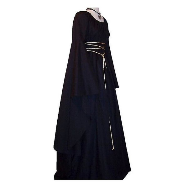 Kvinnors Renässans Medeltida Maxi Klänning Gotisk Cosplay Kostym Black S
