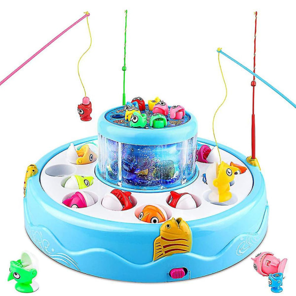 Set med roterande bräda med musikljus innehåller 26 fiskar och 4 fiskestänger Säker och hållbar present till barn Blå