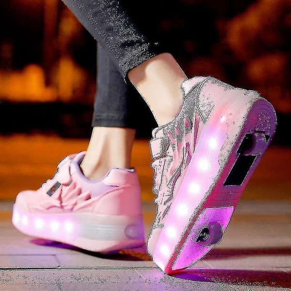 Barn Sneakers Dubbelhjuliga Skor Led Ljusskor Q7-yky Pink 33