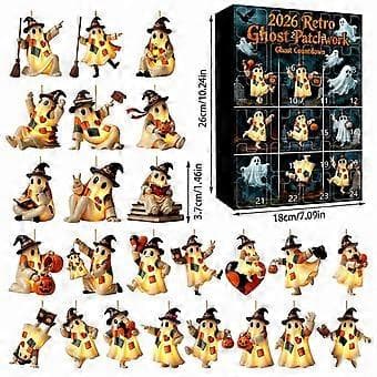 Halloween-adventskalender med nummererte rom og spøkelsetema for daglig nedtelling