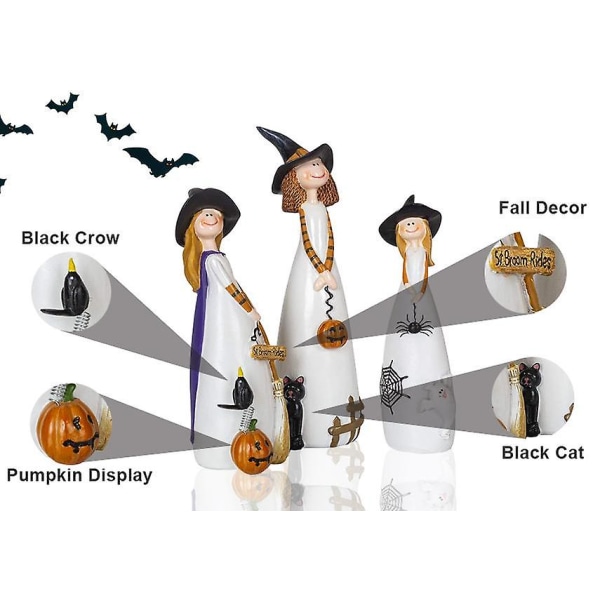 Halloween Hexe Dekorationer Figurer, Klassiske Hexehatte, Kat Og Græskar A