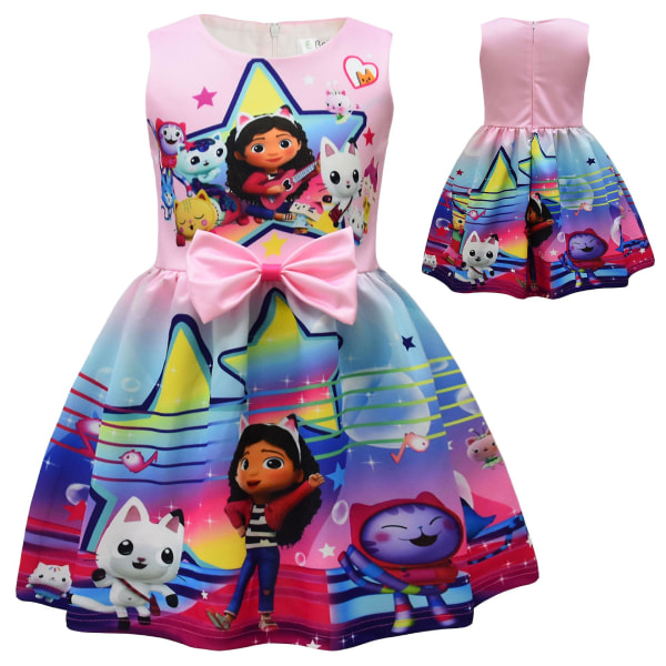 Gabby Cats Cartoon Dress Kostymer Barn Sommer Ermeløs Vestido Stropp Sløyfe Prinsessekjole Bryllupsfest Bursdagsgave Klær 9216 130