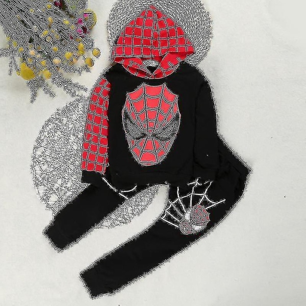 Barn Pojkar Spiderman träningsoverall Set Huvtröja + Joggingbyxor Sweatshirt Sportoutfit Kostym Barn Superhjältekläder Black 2-3 Years
