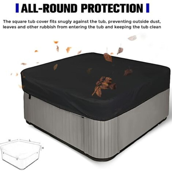 Højt holdbar og vandtæt 210d firkantet jacuzzi-dæksel - UV-beskyttelse - 218 x 218 x 30 cm (L x B x H) - Sort