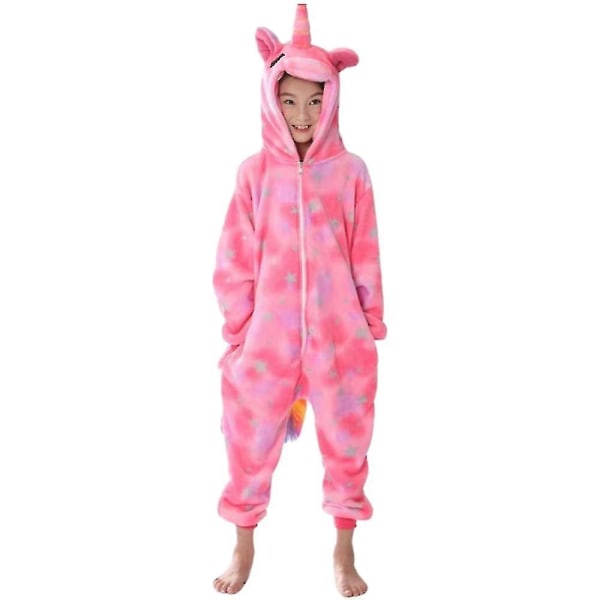 Børnepige Enkeltdel Unicorn Flanel Hættetrøje Jumpsuit Vinter Onesies Nattøj C 6-7 Years