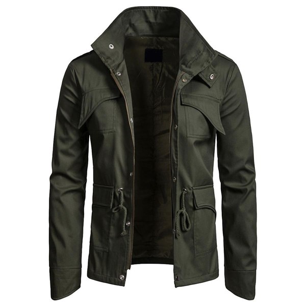 Allthemen Herre Solid Autumn Lapel Casual Jacket Army Green XS