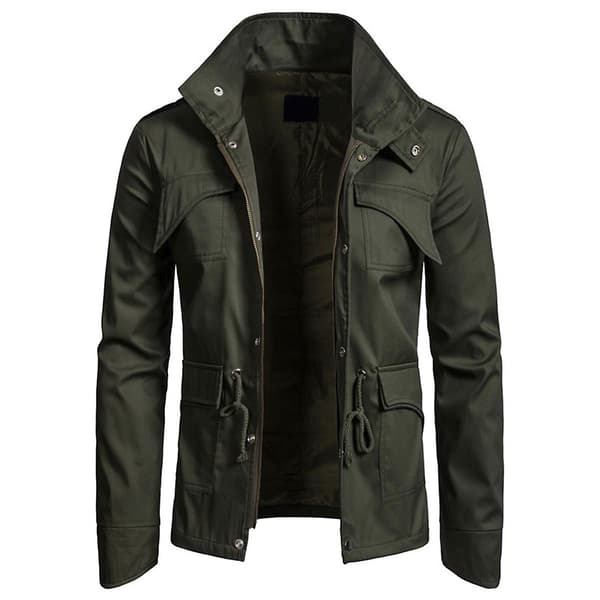 Allthemen Herre Solid Efterår Lapel Casual Jakke Army Green XS