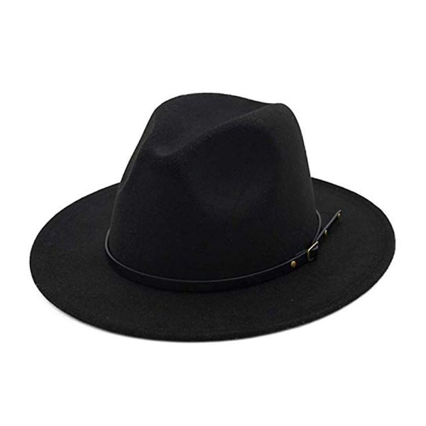 Naievear Jazz Cap Bred Brim Pustende Solid Color Fedora Hat Vinter Floppy Dame Cap Streetwear Black