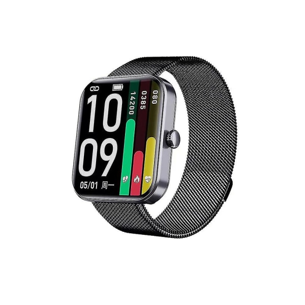 Icke-invasivt blodsockertest Smart Watch, Full Touch Health Tracker- watch med blodtryck, blodsyrespårning, sömnövervakning Black Steel Strips