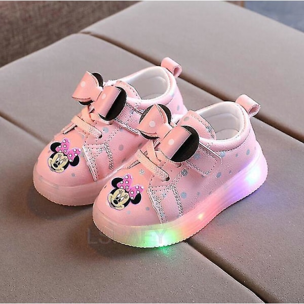 Animation Mode Baby Barn Glödande Sneakers Barn Pojke Skor Chaussure Enfant Minnie Mouse Flickor Skor med LED-ljus 24-Insole 14.7 cm