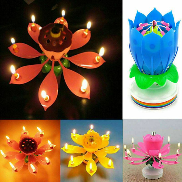 ROTERENDE Lotus-lys Bursdag Blomst Musikk Blomsterkake Lys & Musikk Magi