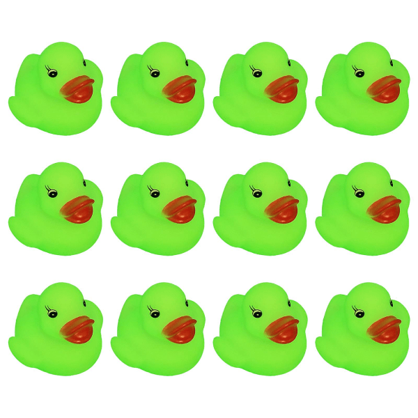 12/24 stk Green Pinch Call Rubber Duck Car Ornaments Glow In The Dark Ducky Kids
