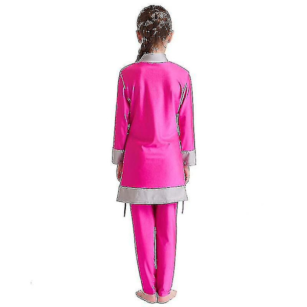 Islamilaisten lasten tyttöjen uimapuku - vaatimaton, koko vartalon peittävä muslimi-uimapuku, ranta-burkini Rose Red 3-4 Years