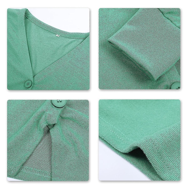 Bomuld Dame V-hals Fashion Design Løs ensfarvet Casual Cardigan 15 farver Green L
