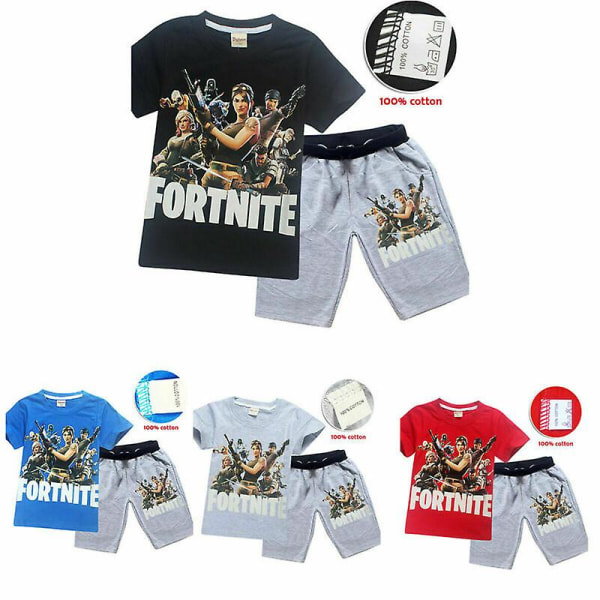 Pojkar Barn Fortnite Gamer Kortärmad Pyjamas Pjs T-shirt Shorts Set Black 11-12 Years