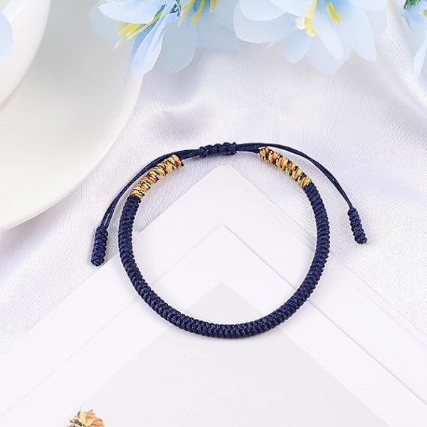 Heldige håndlagde armbånd, vevde armbånd i snor, justerbart tau med sjarm, personlig armbånd for kvinner, menn, bestevenn, par Navy blue