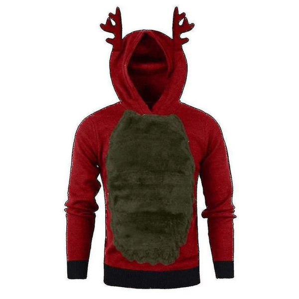 Mænd Christmas Hættetrøje Jumper Toppe Xmas Rudolph Reindeer Pullover Sweatshirt Red Army Green 3XL