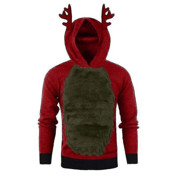 Mænds Juletrøje med Hætte - Julemanden Rudolph Reindeer Trøje Red Army Green 3XL