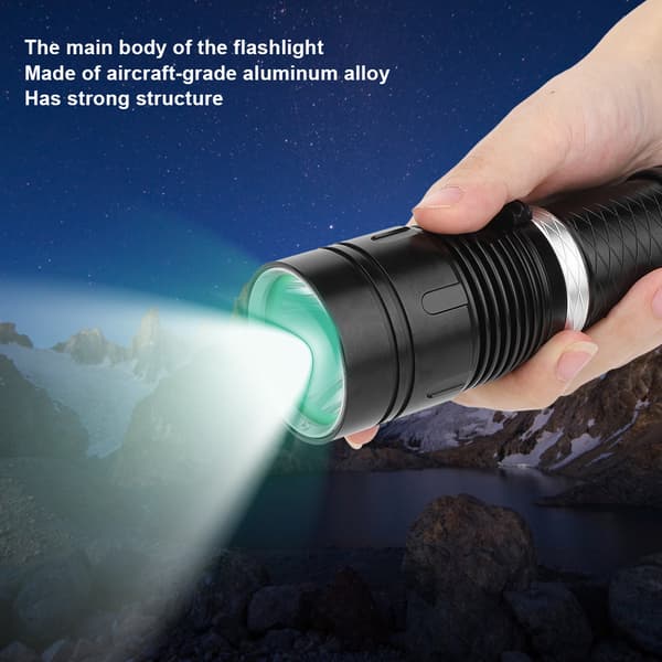 Black Aluminum L2 LED Diving Flashlight Stepless Dimming Waterproof Underwater Flashlight for Camping