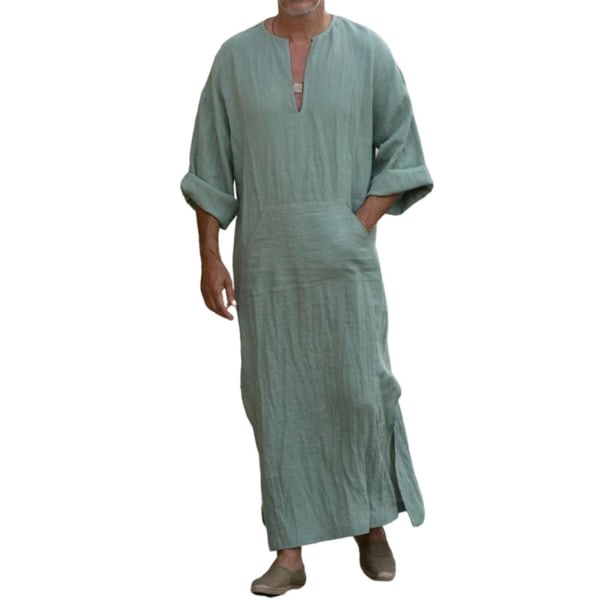 Män Arab Muslim Long Robe Kläder Casual Middle East Islamic Thobe Kaftan Robes Green L