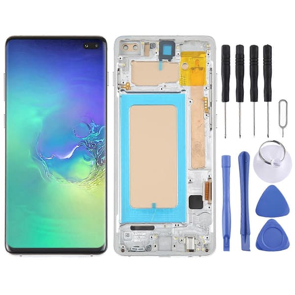 TFT LCD-skärm för Samsung Galaxy S10+ SM-G975 Digitizer Komplett enhet med ram, stöder inte fingeravtrycksidentifiering Silver