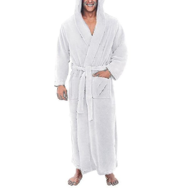 Lång mjuk badrock i fleece för män White 2XL